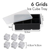Ice Cube Tray Silicone Ice Ball Freezer Mold Square Ice Cube Maker with Lid 4/6/8 Grids for Whiskey Cocktail Coffee Accessories