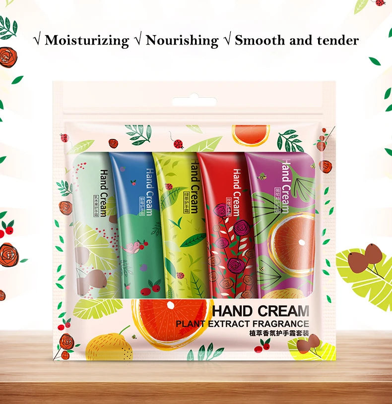 5pcs Plant Fruit Fragrance Hand Cream Sets Moisturizing Handcream Set Hand Care Nourishing Anti Chap Skin Care for Foot