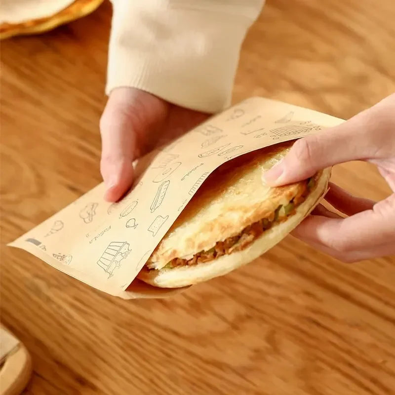 50PCS Greaseproof Paper Bag, Kraft Paper Bag, Food Packaging Bag, Disposable Packaging Baking Paper Kitchen Accessories