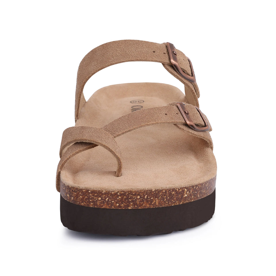 Gacimy Women Fashion Thick Sole Leather Clogs Slippers Classic Women's Mules Cork Clogs Slipper Outdoor Deep Heels Shoes Sandal