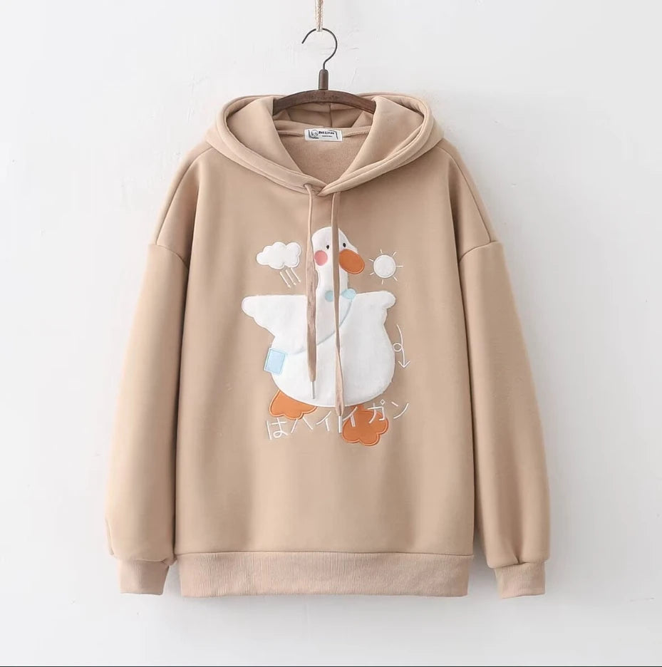 Harajuku Funny Women Hoodies 100% Cotton Winter Plus Fleece Cute Pink Anime Sweatshirt Teen Girl Kawaii Long Sleeve Y2K Hoodie