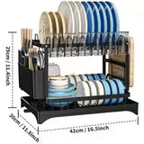 2-Tier Rotating Dish Drying Rack – 360° Swivel Drainboard with Utensil Holder, No-Drill Metal Kitchen Organizer