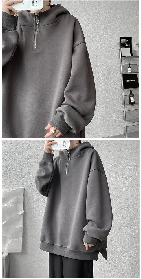 Turtleneck Hoodie Zipper Pullovers Streetwear Hip Hop Hooded Sweatshirt Men Clothing Korean Couples Harajuku Coat