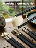 Black Alloy Chopsticks 5-Piece Set, Reusable Durable Kitchen Tableware