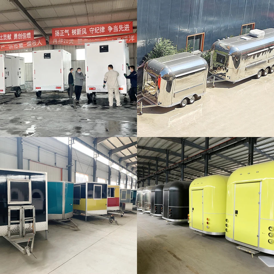 Customized Mobile Coffee Trailer and Pizza Food Truck Dual Business Stainless Steel Food Trailer Commercial Grade Package