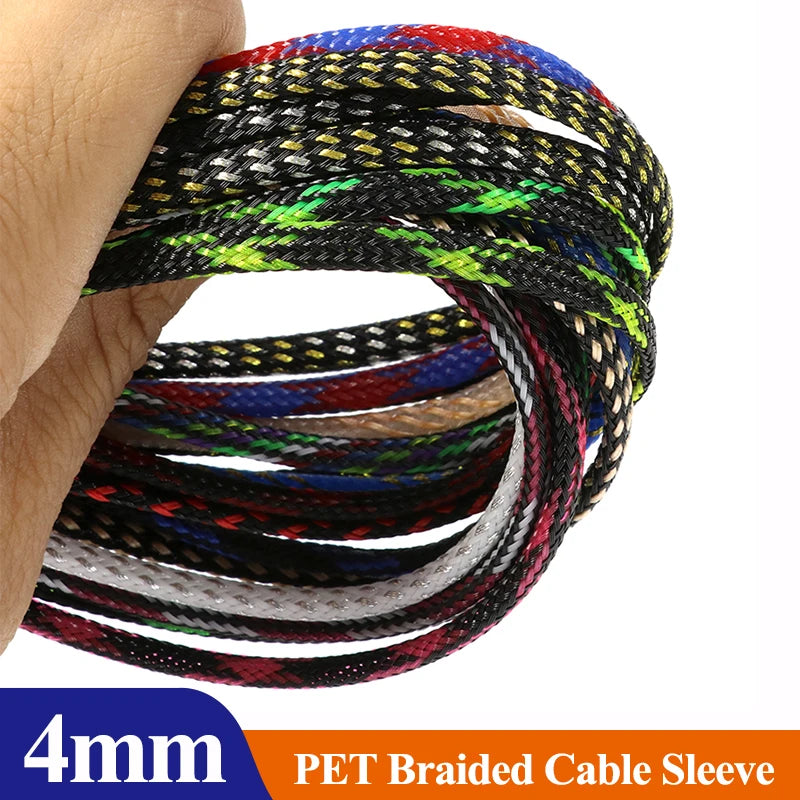 1~50M PET Expandable Cable Sleeve 4mm Tight Braided High Density Hardness Insulate Line Protect Sleeving Wire Wrap Gland Sheath