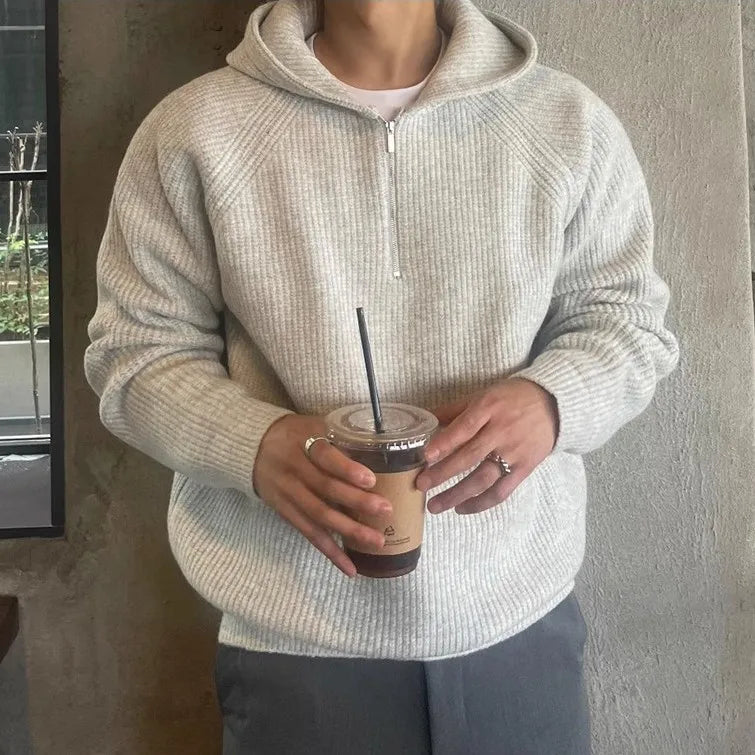 Men's Hooded Sweatshirt Knitting Solid with Zipper Male Hoodie Clothing Deals Cotton 90s Vintage Luxury Y2k Emo Tops Simple Warm