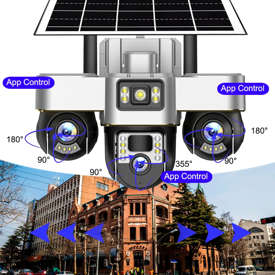 V380 Pro Solar Camera 3 Lens WiFi Security Cameras Outdoor Smart Home Solaire Power PTZ IP 15MP Night Vision CCTV Surveillance