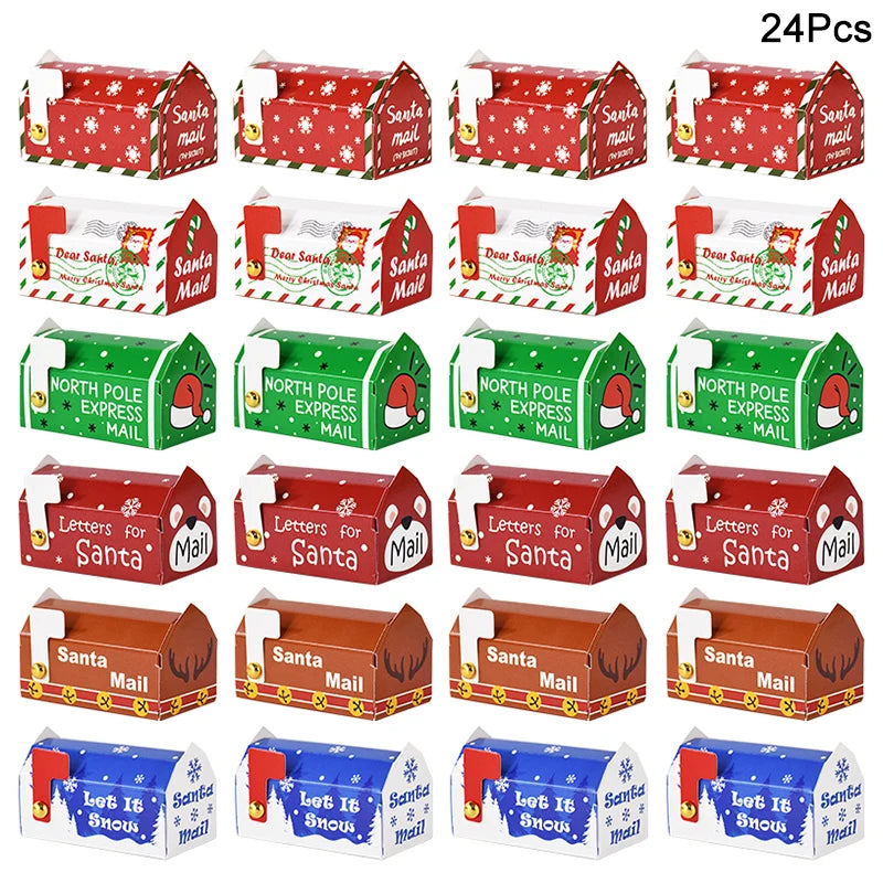 6/24pcs Christmas Mailbox Shape Candy Gift Box Kids Xmas Cookie Snack Packing Box Bag 2024 Navidad Noel Home Decor 2025 New Year
