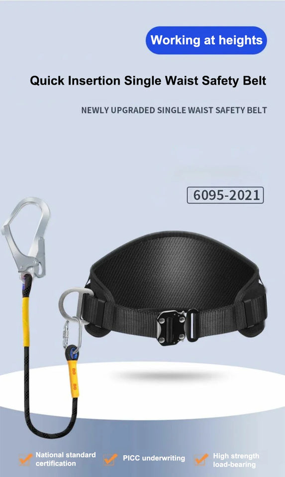 High-altitude Work Safety Harness Single Waist Safety Belt with Safe Rope Hook Outdoor Climbing Training Protective Equipment