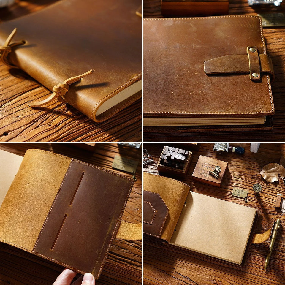 Genuine Leather Sketchbook Retro Painting Notebook Boy"s Girl Student Leather Binding Notebook Classic Handmade Notepad