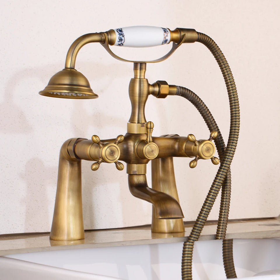ZAPPO Bathtub Faucet Vintage Telephone Style with Dual Handles Deck mounted bathtub Faucet set Hot and Cold Water Mixer Tap