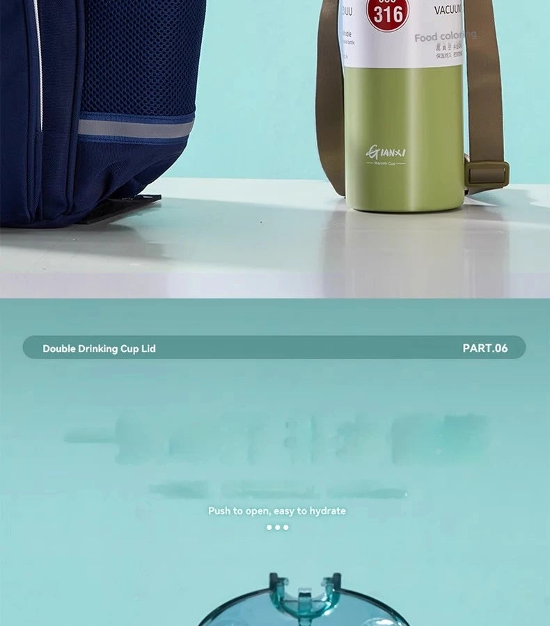 GIANXI 1000ml Spring Cap Large Capacity Vacuum Cup 316 Stainless Steel Coffee Cup Portable Outdoor Sports Water Bottle