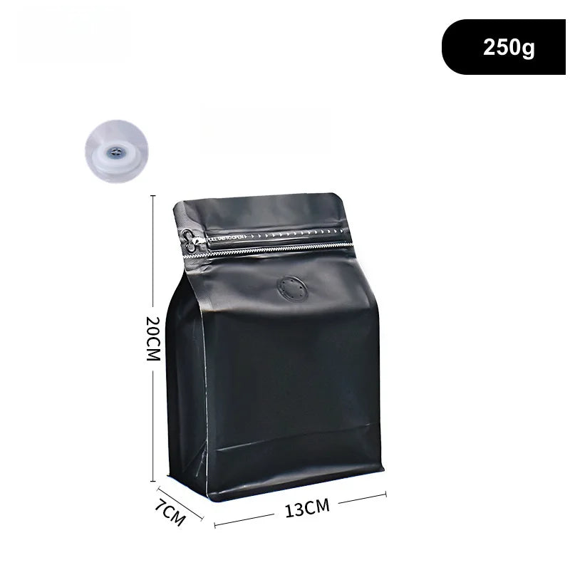 StoBag 50pcs 250g Coffee Beans Packaging Bag with Valve Aluminum Foil Heat Sealing for Powder Tea Nuts Storage Reusable Pouch