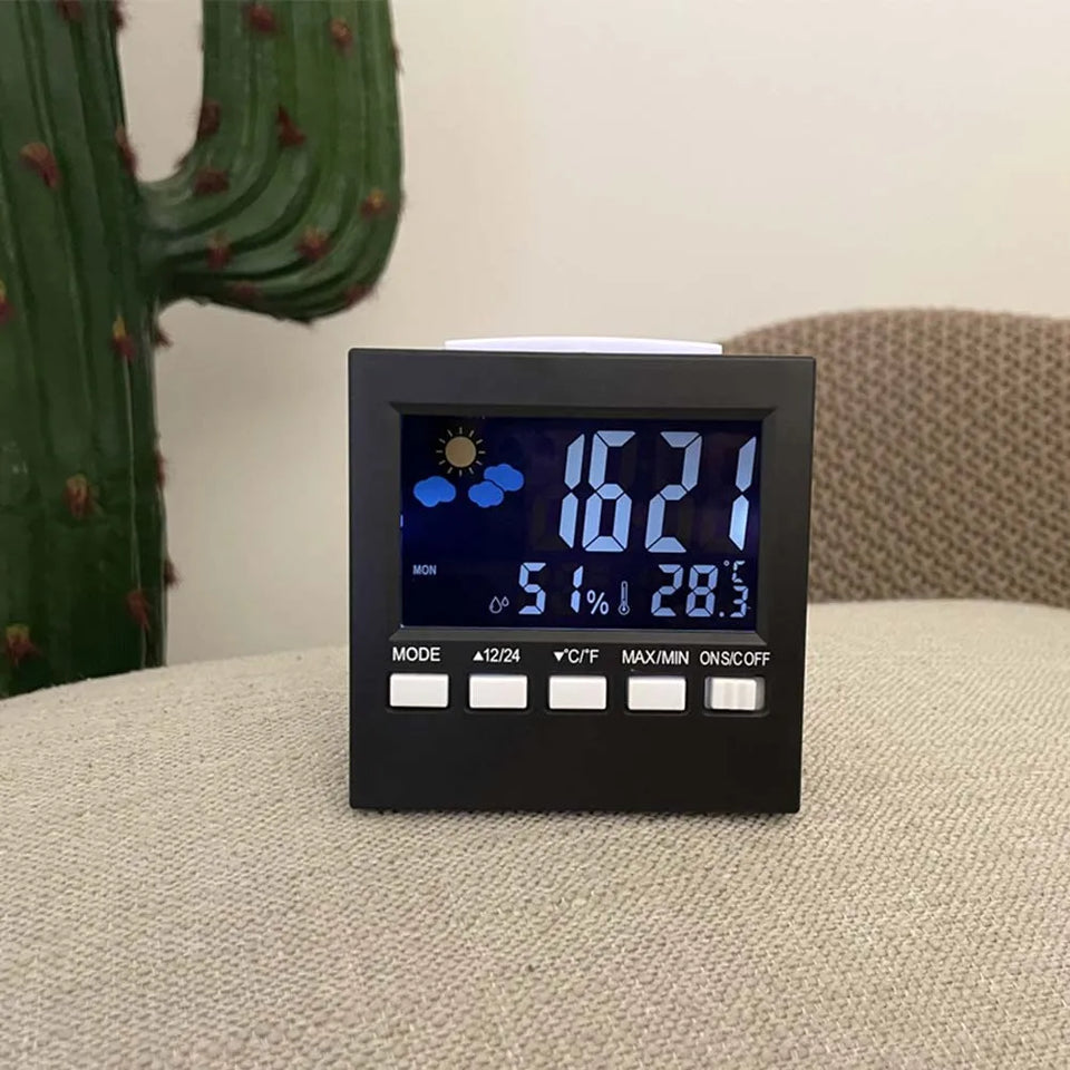 Electronic Alarm Clock with Backlit Thermometer and Hygrometer  Voice Controlled  Accurate Time and Temperature Reading