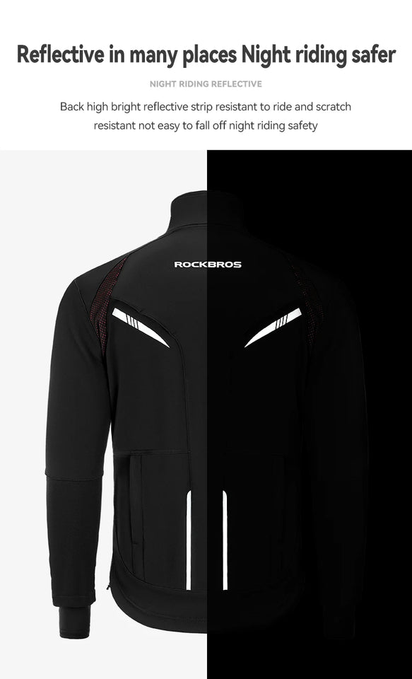 ROCKBROS Winter Bicycle Jackets Keep Warmer Windproof Thermal Fleece Bike Jersey Coat Sports MTB Road Riding Cycling Jacket Tops