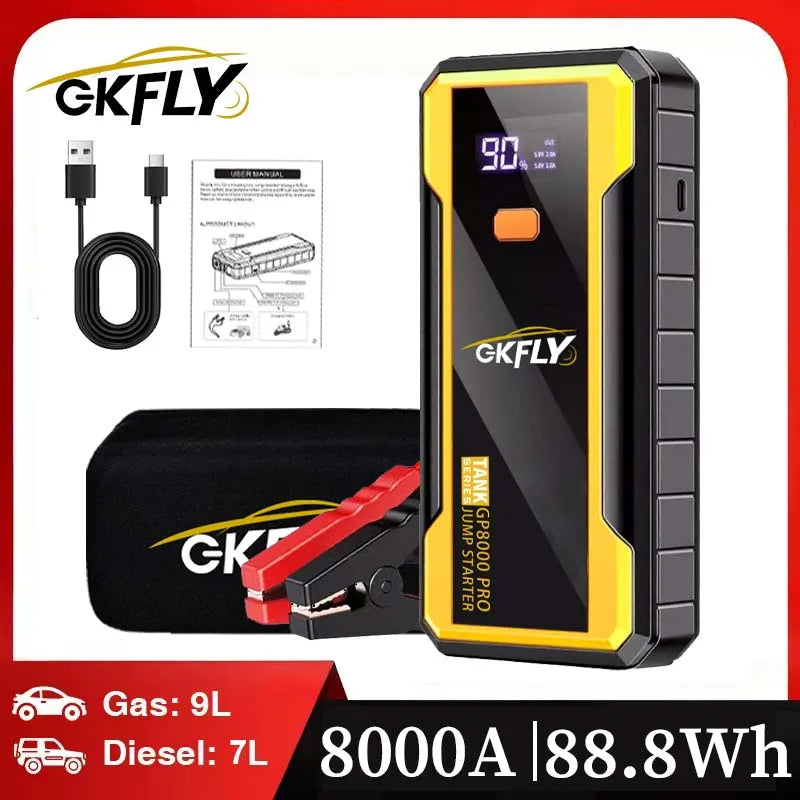 GKFLY 4000A/8000A Car Jump Starter 12V Power Bank Portable Starting Device Car Battery Booster for Gas/Diesel 5L/3L