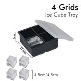 Ice Cube Tray Silicone Ice Ball Freezer Mold Square Ice Cube Maker with Lid 4/6/8 Grids for Whiskey Cocktail Coffee Accessories