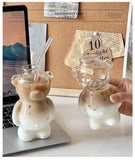 Restaurant Bear Shape Glass Cups, Cute Cartoon Animal Transparent Juice Cups for Children,Office Coffee Mugs Party Water Jar