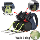 3M Dual Puppy Leash Automatic Small Dog Rope for 2 Dog Leash Multifunctional Strong Nylon Pet Rope with Night Light Bag Storage