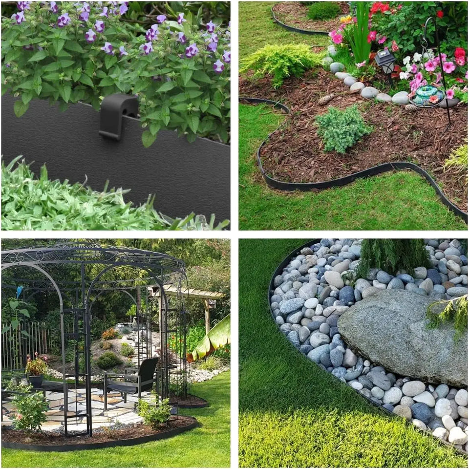 Black Plastic Garden Landscape Edging, 5” Tall Border Coil, Flexible and Strengthened with Anti-UV Treatment