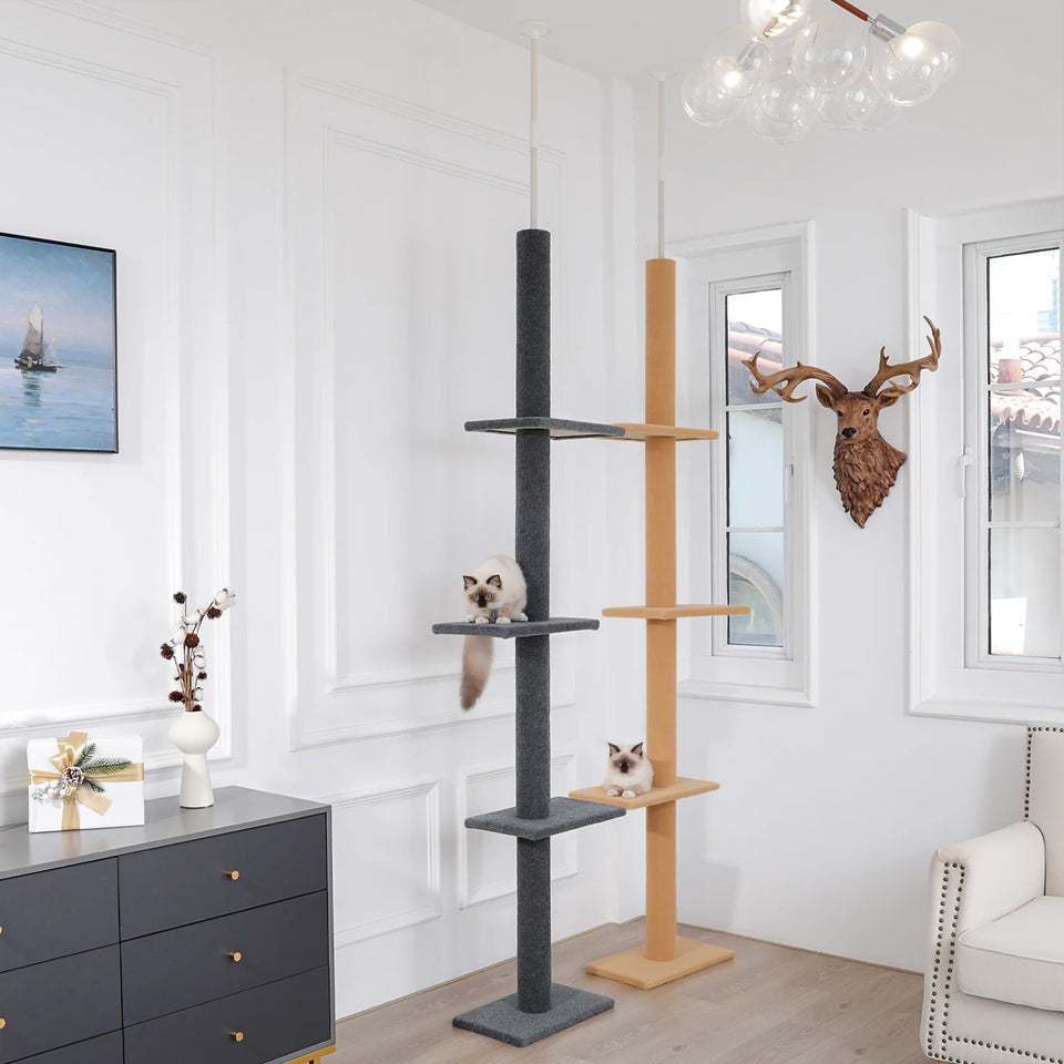 Adjustable Height Cat Tree for Indoor, Floor to Ceiling Cat Tower with Scratching Posts, Cat Scratcher Furniture, Kitten Toys