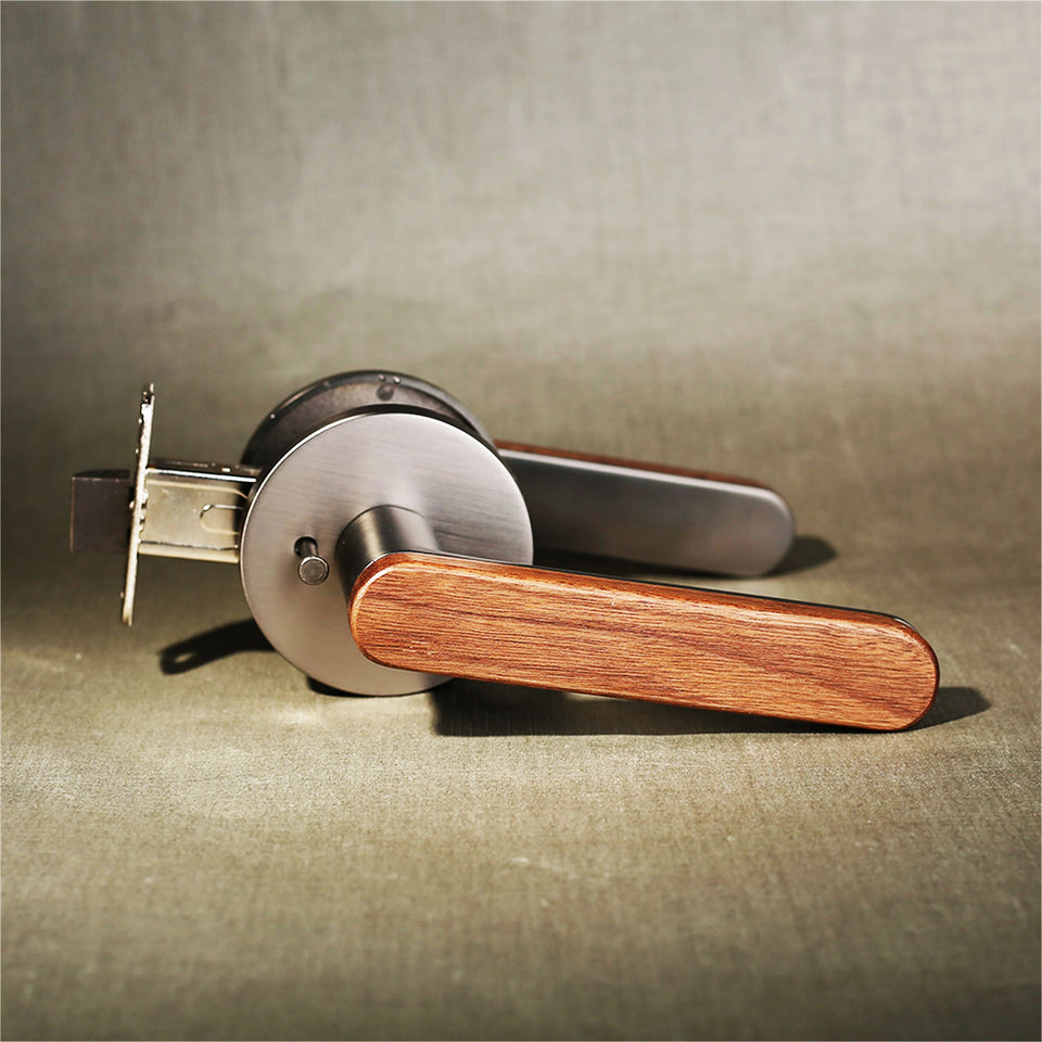Viladepot Privacy Door Handle Walnut Wood Handle Lever Matt Brushed Black Nickel Bedroom Bathroom Passage Door Lock Keyless