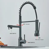 Kitchen Sink Faucet Pull Down Hot and Cold Water Mixer2 Mode Tap with Dual Spout 360 Rotation Flexible Deck Mounted