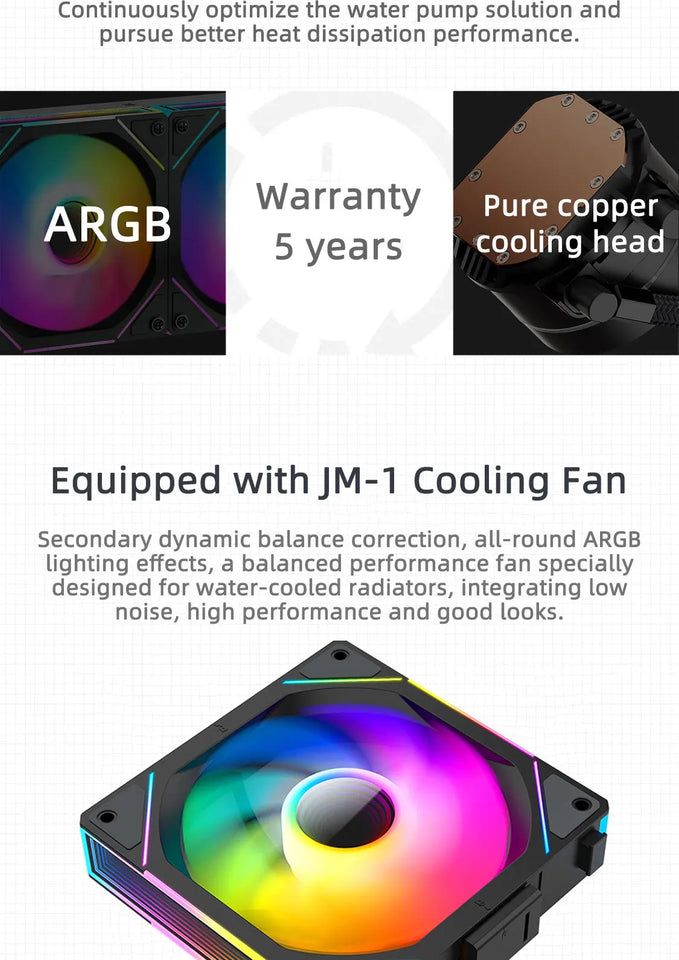 TEUCER NA-240 ARGB CPU Liquid Cooler LGA 2011 1700 1200 AM4 AM5 240mm Water Cooling Radiator Equipped with JM-1 Wireless Fan