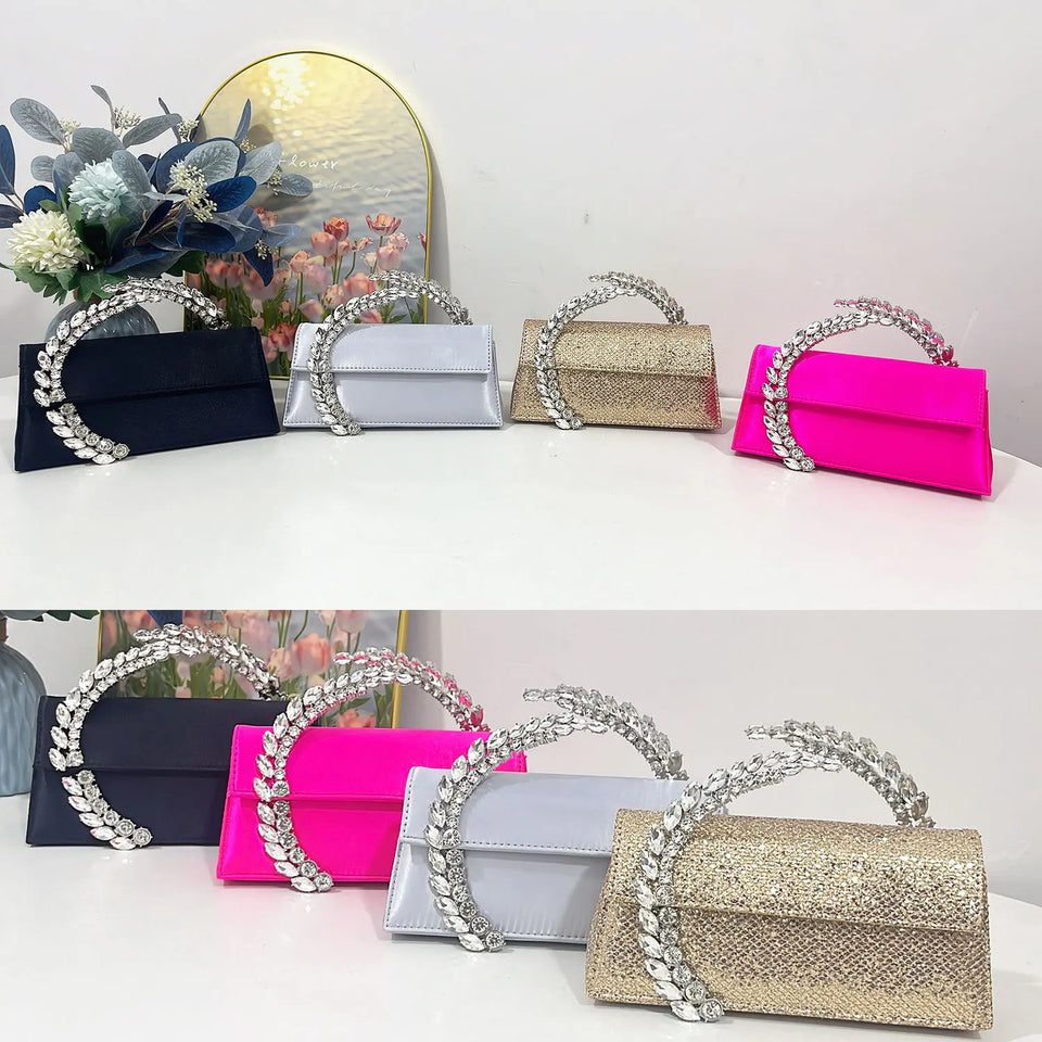 Luxury Diamond Evening Bag Clutch Satin Women Designer Handbags Crystal Silk Shoulder Crossbody Bags for Women Wedding Box Bag
