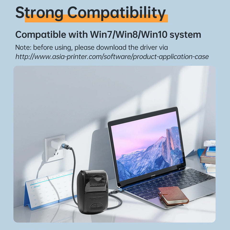 Receipt Printer Portable 58mm Mobile Thermal Printer Wireless BT Mini Bill Ticket Printing Printer with 1pcs Thermal Paper Rolls