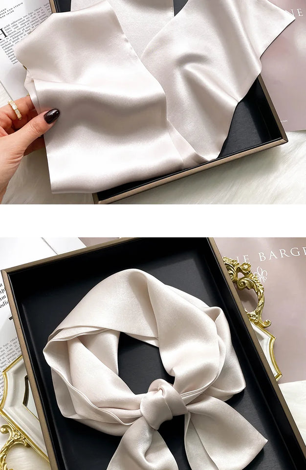 Fashion Design 100% Real Silk Skinny Scarves Handle Bag Ribbons Foulard Tie Hair Band Neckerchief Print Headbands For Women