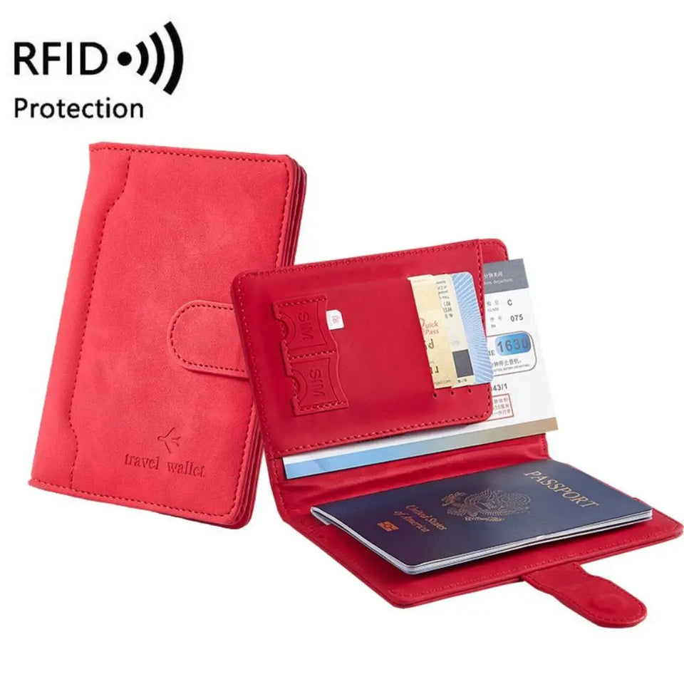 New Solid Color Passport Holder RFID Blocking Ticket Slot Clip Protective Cover Protector Leather Travel Card Bag