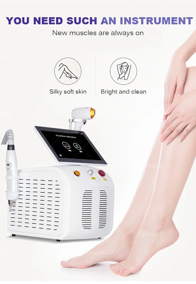 Multifunctional 2 in 1 Diode and Nd Yag Laser 755 808 1064nm Hair Removal Machine Portable Picoseconds Laser Tattoo Remover