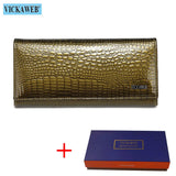 New Women Magnetic Hasp Wallet Genuine Leather Coin Purse Ladies Long Fashion Female Card Hold Money Bag AE501-1