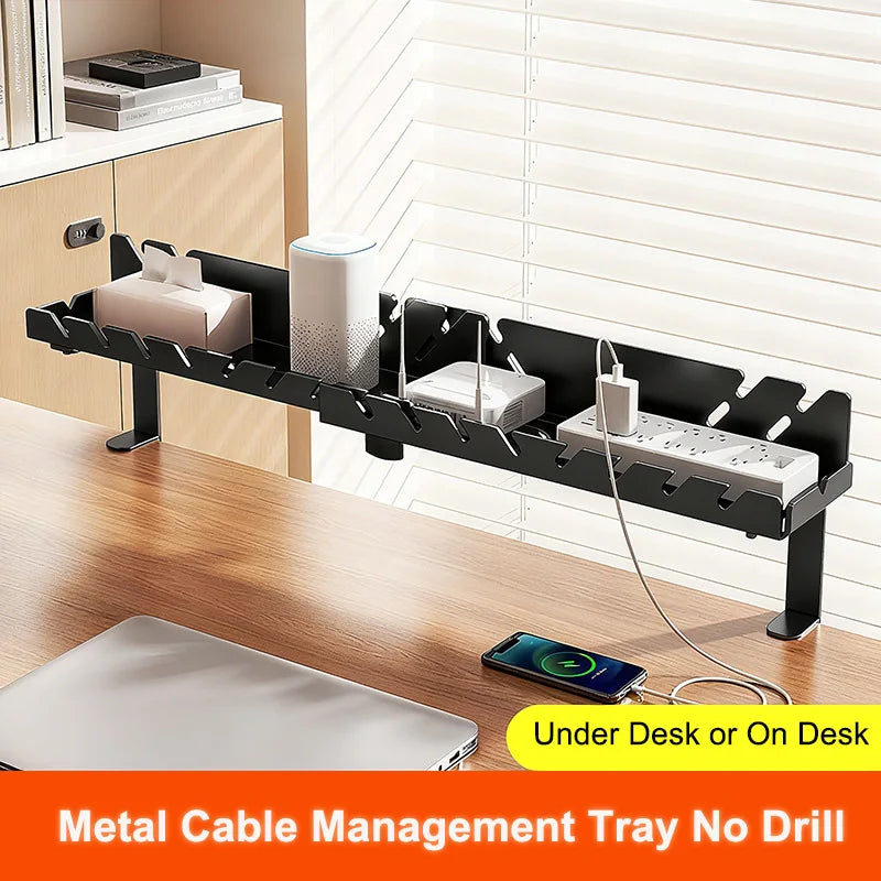 New No Punching Under Table Storage Rack Metal Cable Management Tray Standing Desk Organizer Cord Management Storage Accessories