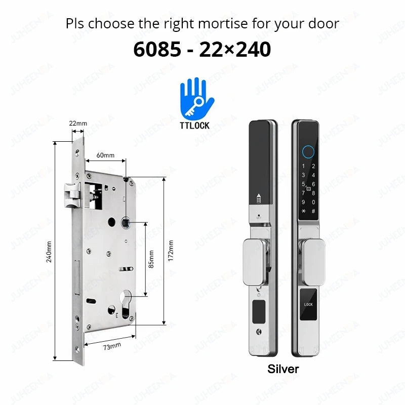 TTLock APP Waterproof Fingerprint Password Smart Lock For Outdoor Pull Push Sliding Aluminum Door 2885/ 3585/ 4585 /6085 Mortise
