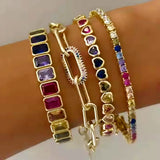 New Arrivals Geometric Bohemian Rainbow Cubic Zirconia Stretchy Stretch Tennis Bracelet Fashion Gold Plated Jewelry For Women