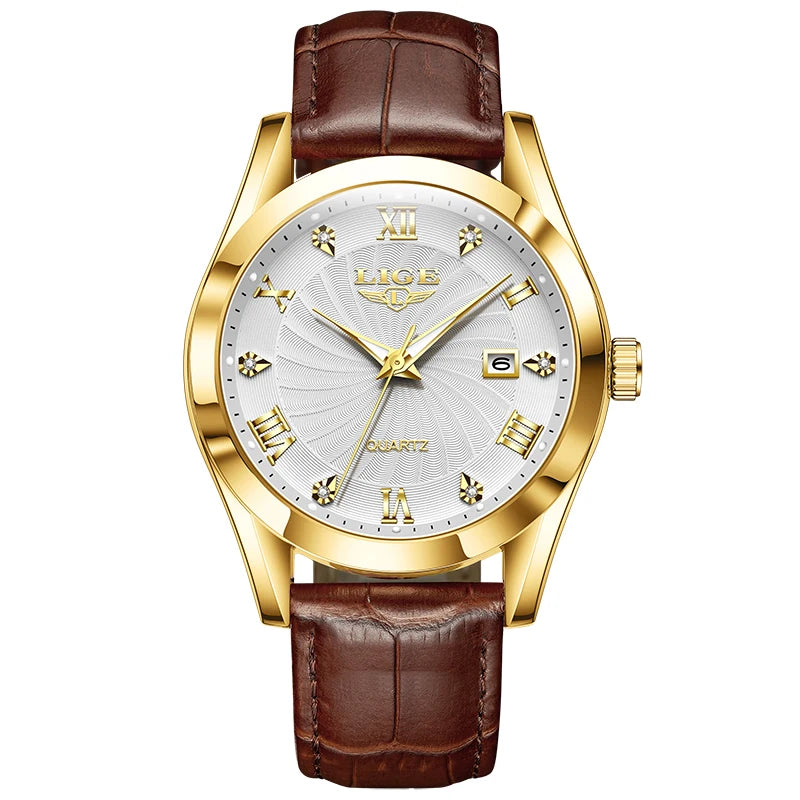 LIGE New Luxury Watch for Men Military Leather Man Wristwatch Quartz Clock Waterproof Luminous Date Week Men's Watches Reloj+box