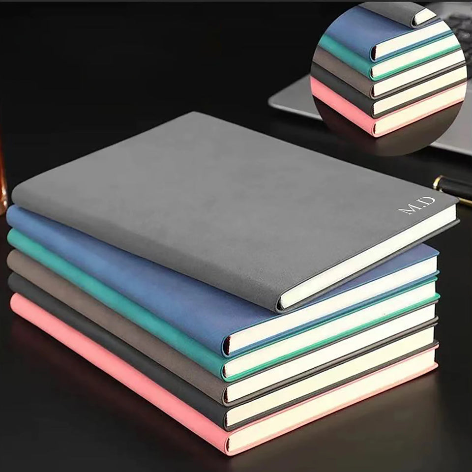 Personalized Custom NoteBook 3D Silvery Engraving Name Minimalist Notebook Faux Leather A5 Soft Cover with Bookmarks