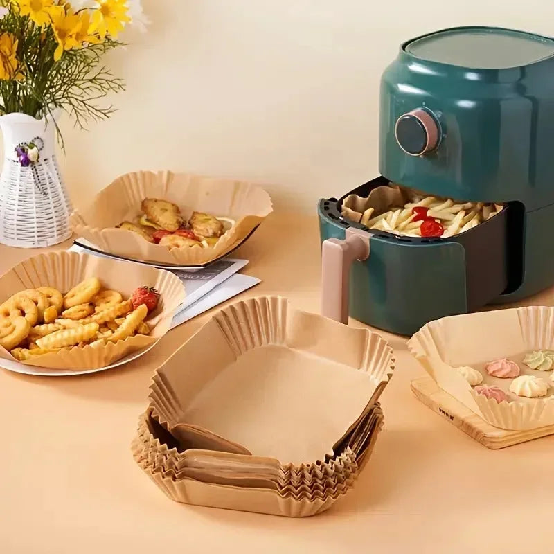 300PCS Air Fryer Disposable Paper Square Round Baking Paper Barbecue Plate NonStick Mat Kitchen Oven Oil Absorbing Paper Tool