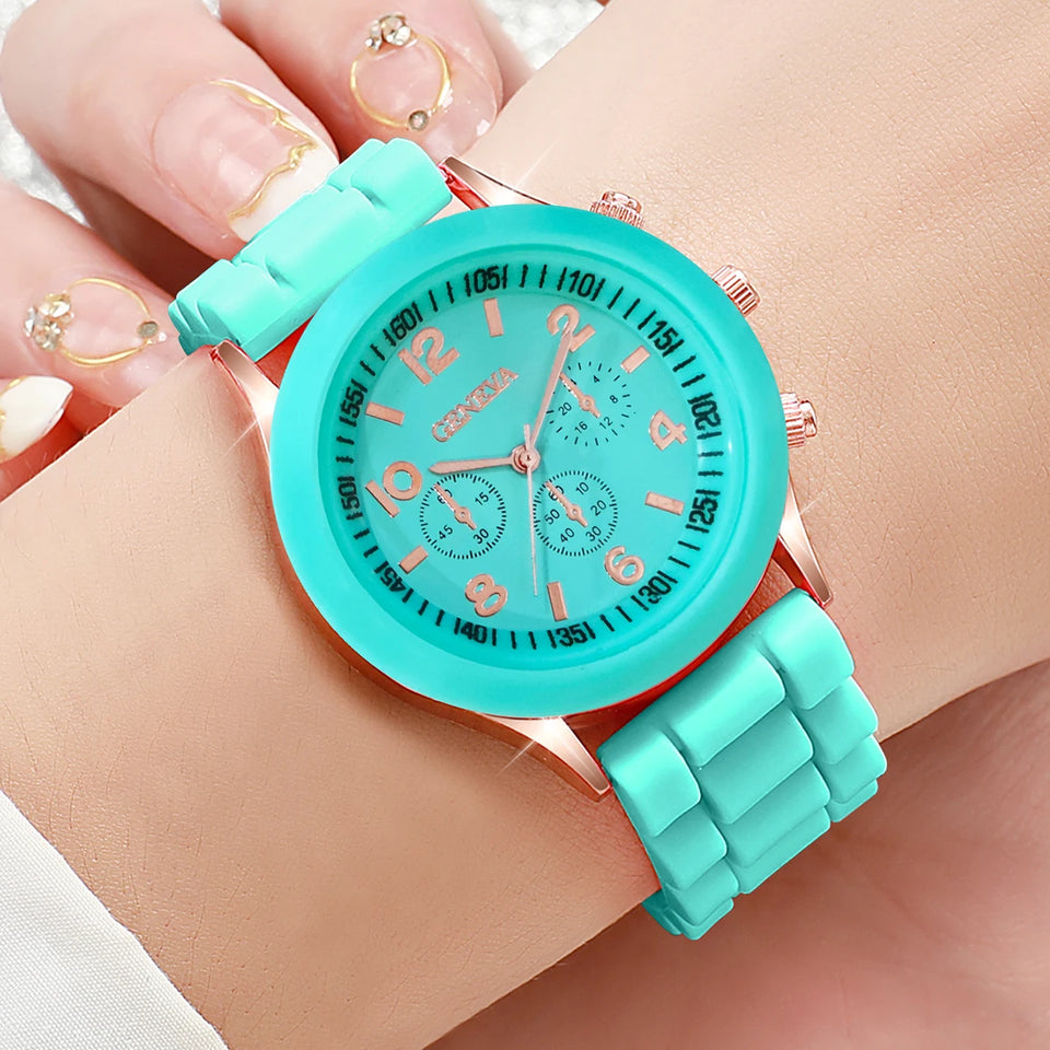 5PCS Women's Watches Fashion Silicone Band Analog Quartz Watch Set（Without Box）