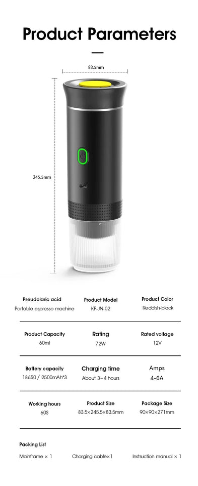 Coffee Machine Wireless Electric Portable Espresso Coffee Machine Maker 3-in-1 Capsule Powder Travel Coffee Maker