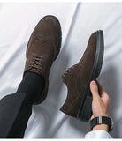 New 46 large size abrasive leather Brock carved business dress shoes for men round head lace-up casual shoes
