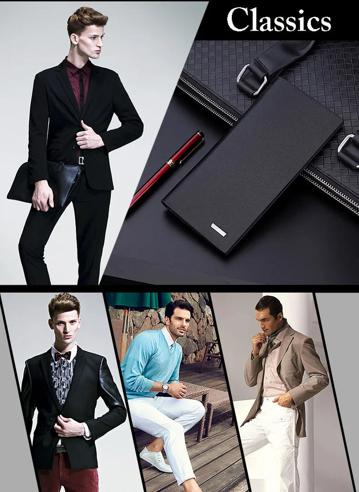 Men's PU Leather Long Clutch, Thin Business Card Holder, Men's Wallet, Brown, Black, Coffee, Pocket Coin Purse, Fashion 2024