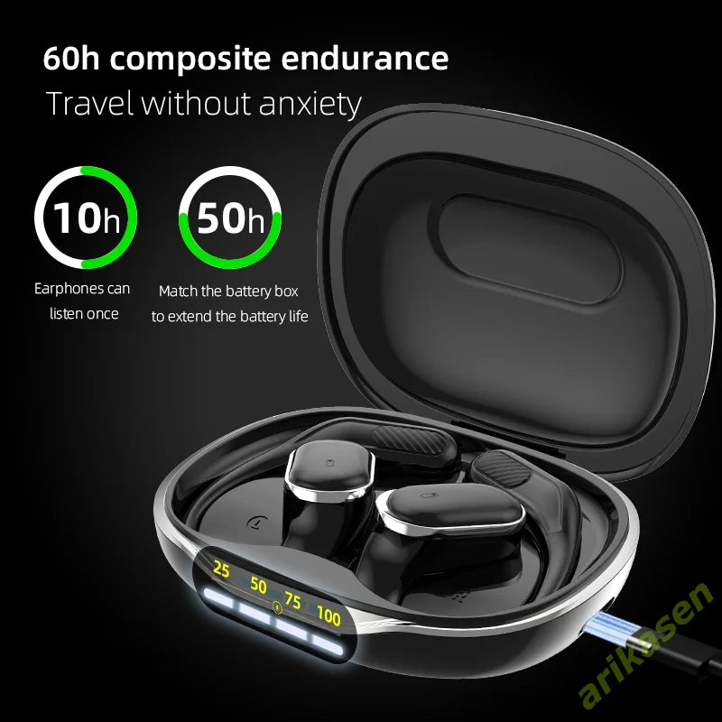 Open Ear Headphones Bluetooth 5.4 Wireless Earphones TWS 60 Hours Playtime Dual Mic Clear Call Sports Air Conduction Headphones