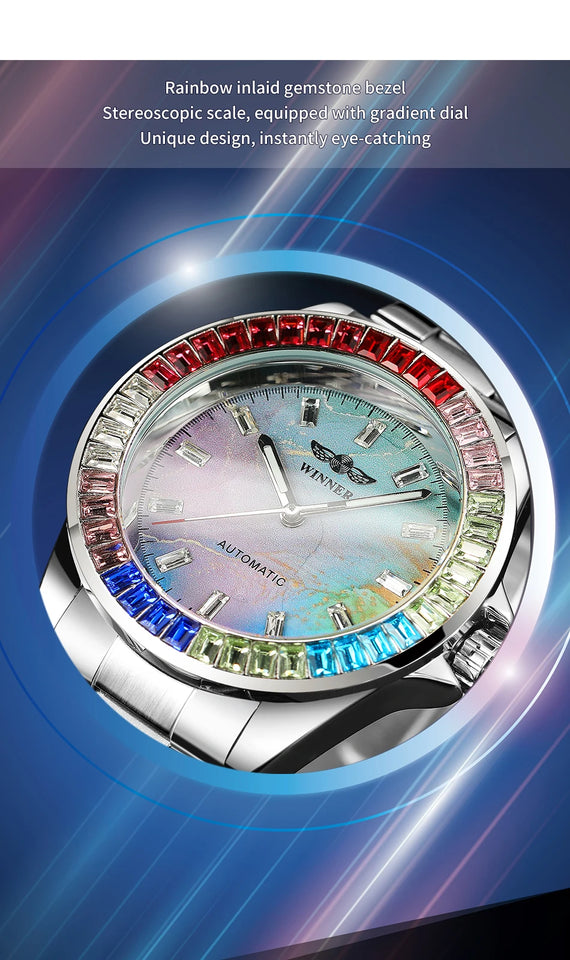 2024WINNER Original Colored Diamonds Mechanical Waterproof Men's Watch Automatic Movement Stainless Steel Luxury Watches