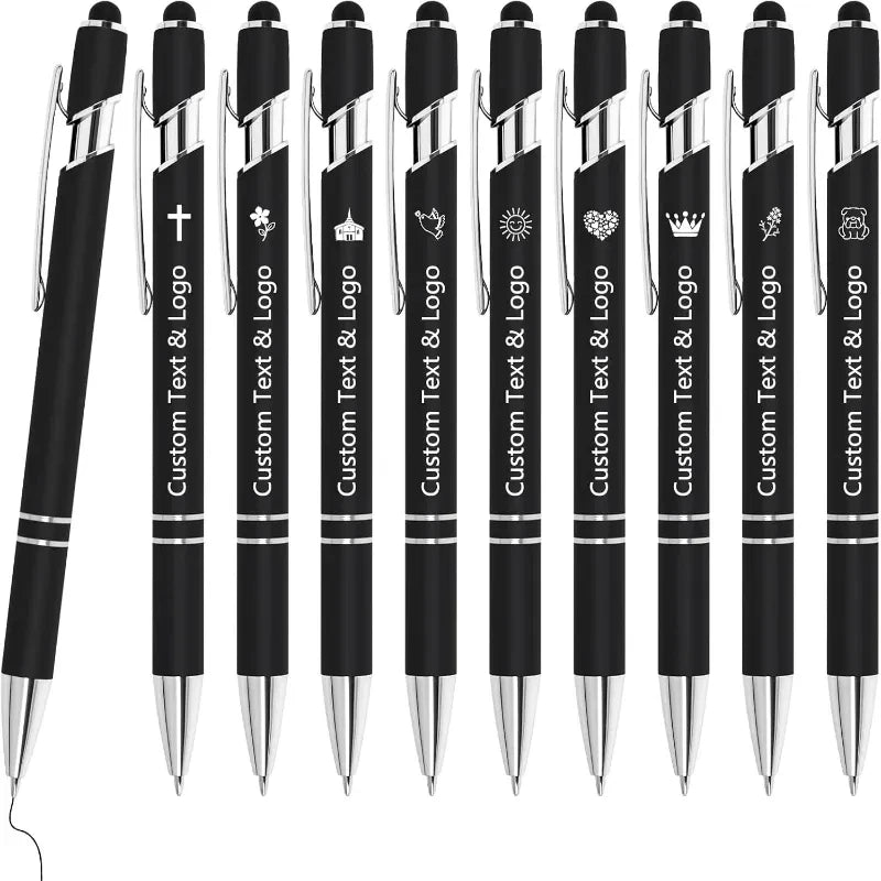 10 pcs Bulk Custom Pens Personalized with Name Engraved Text/Logo Stylus Tip Black Ink Options for Events & Promotions 10/1 pcs