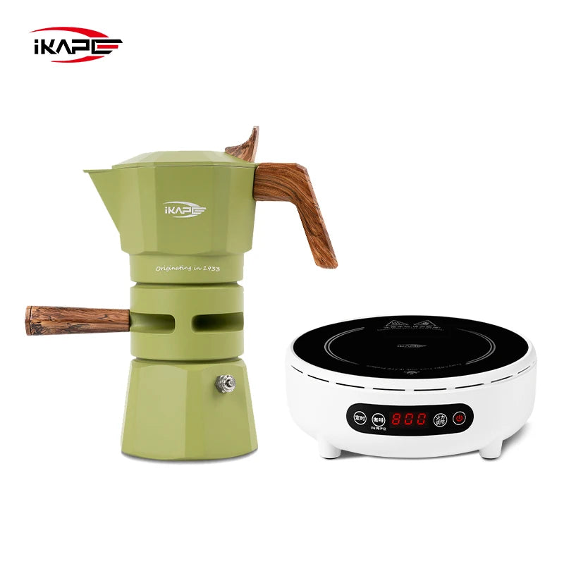 IKAPE Espresso Moka Pot and infrared ceramic hob Set,220V With Temperature Control Stovetop Espresso Machine For Coffee Lover