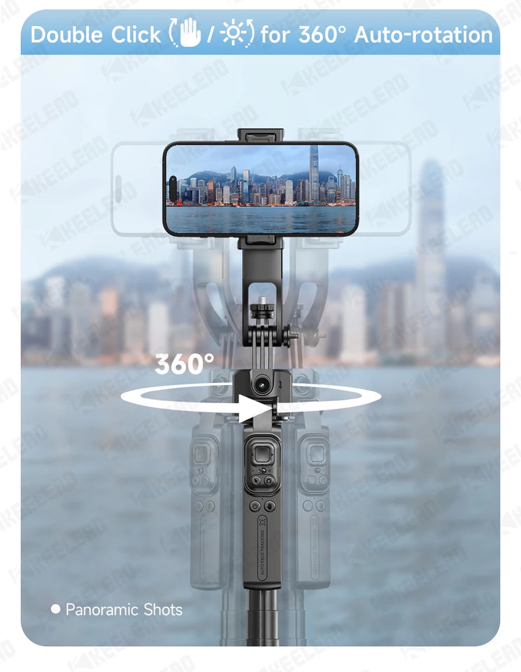 Tripod for Mobile Phone 360°Auto-Rotation Shooting C17 Quadrapod Selfie Stick Phone Stand AI Face Following, with Remote Control